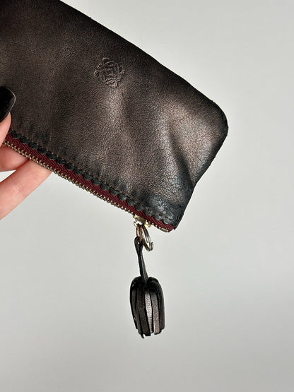 Vintage Loewe leather card holder gray brown