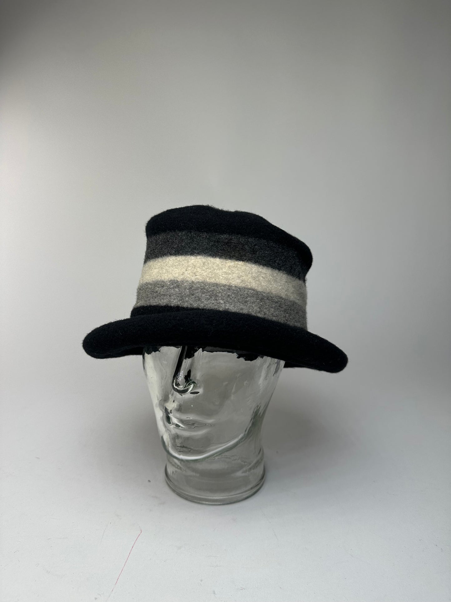 Vintage Givenchy Chapeaux Striped Wool Felt Bucket Hat Black Grey White M