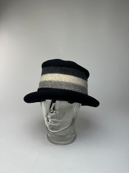Vintage Givenchy Chapeaux Striped Wool Felt Bucket Hat Black Grey White M