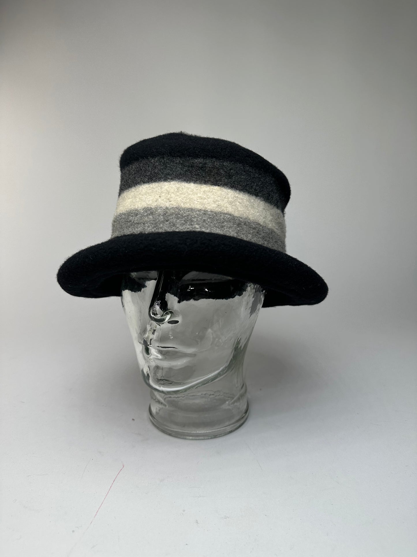 Vintage Givenchy Chapeaux Striped Wool Felt Bucket Hat Black Grey White M