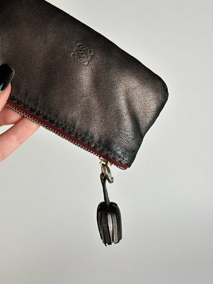 Vintage Loewe leather card holder gray brown