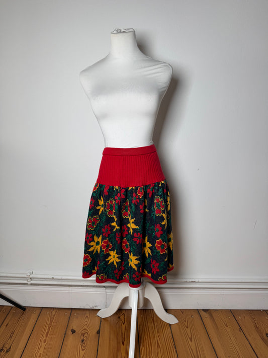 Vintage Yves Saint Laurent Wool Floral Skirt Red Green Yellow XS/S