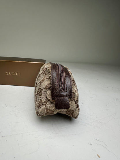 Vintage Gucci GG Monogram Coated Canvas Cosmetic Pouch Beige Brown