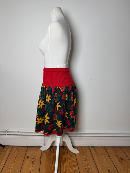 Vintage Yves Saint Laurent Wool Floral Skirt Red Green Yellow XS/S