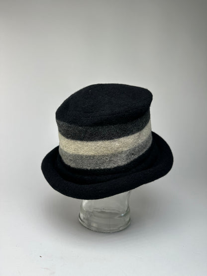 Vintage Givenchy Chapeaux Striped Wool Felt Bucket Hat Black Grey White M