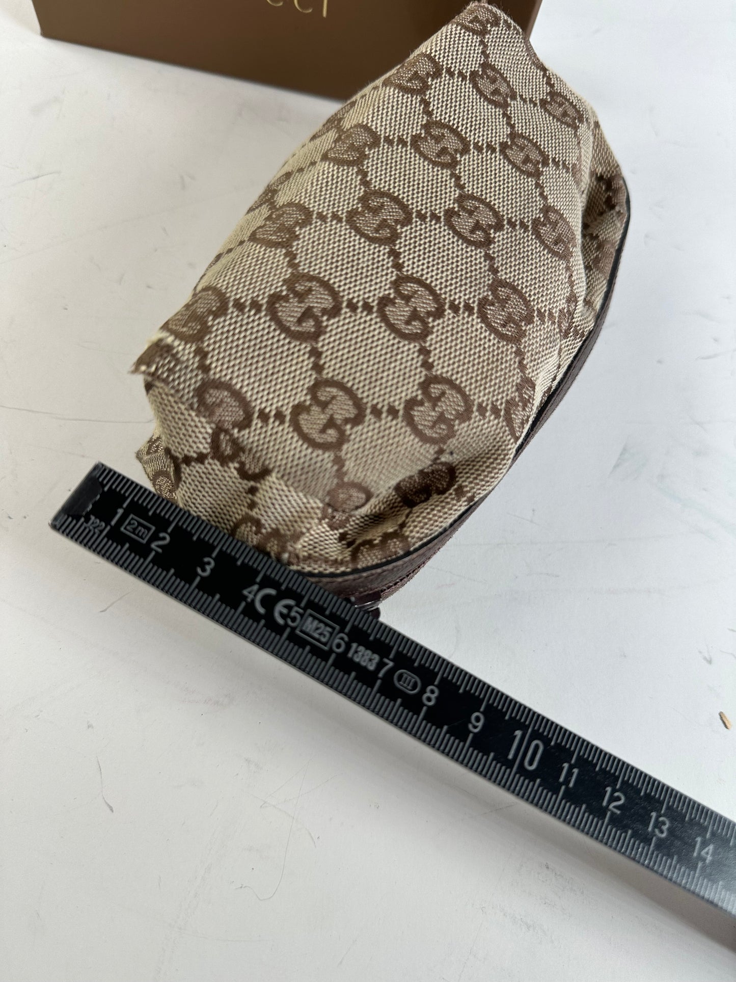 Vintage Gucci GG Monogram Coated Canvas Cosmetic Pouch Beige Brown