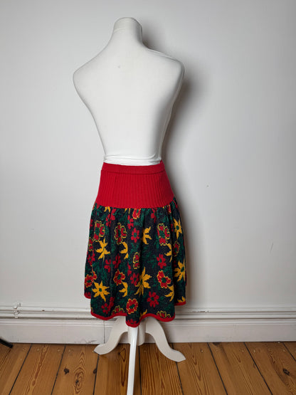 Vintage Yves Saint Laurent Wool Floral Skirt Red Green Yellow XS/S