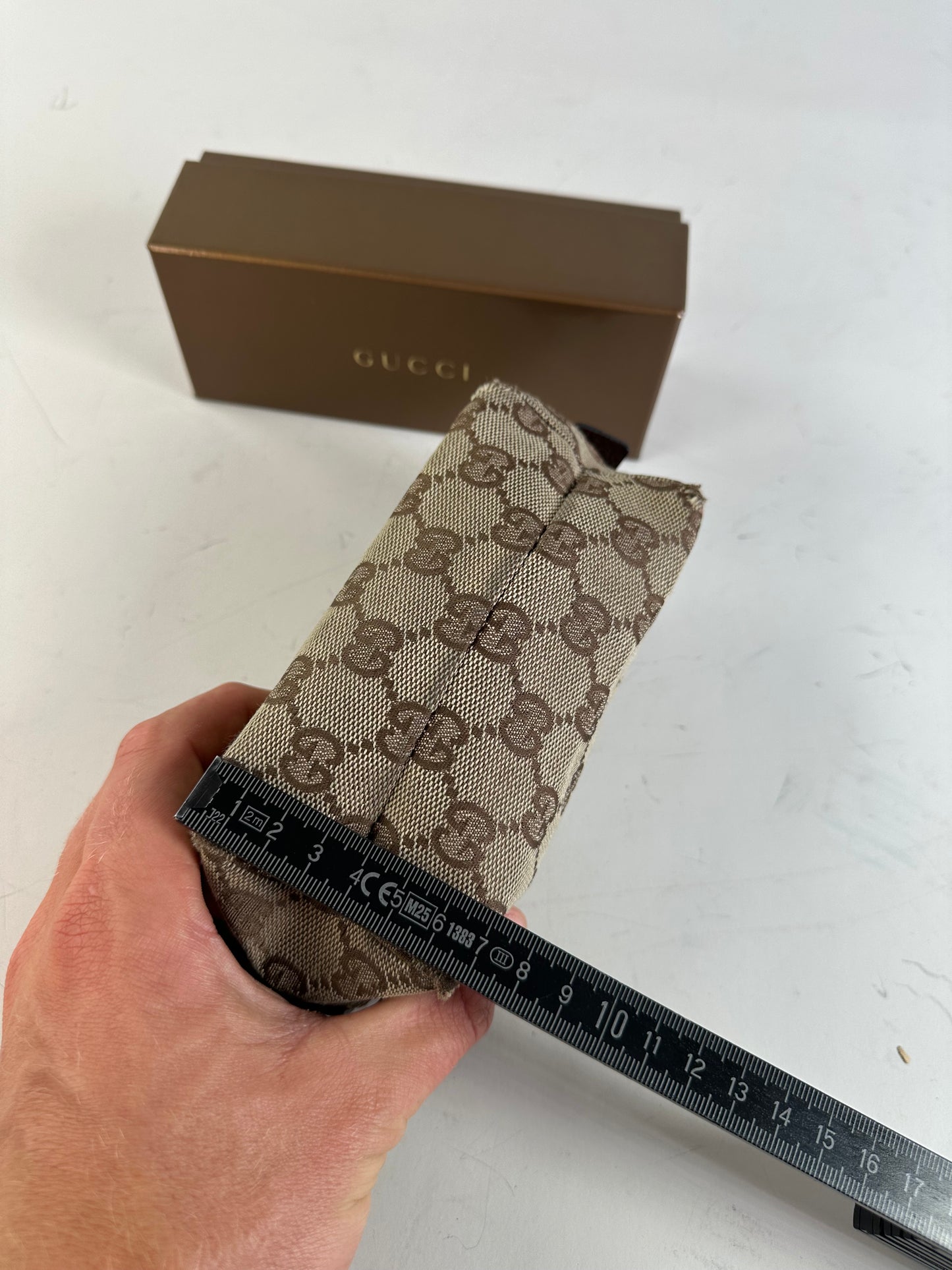 Vintage Gucci GG Monogram Coated Canvas Cosmetic Pouch Beige Brown