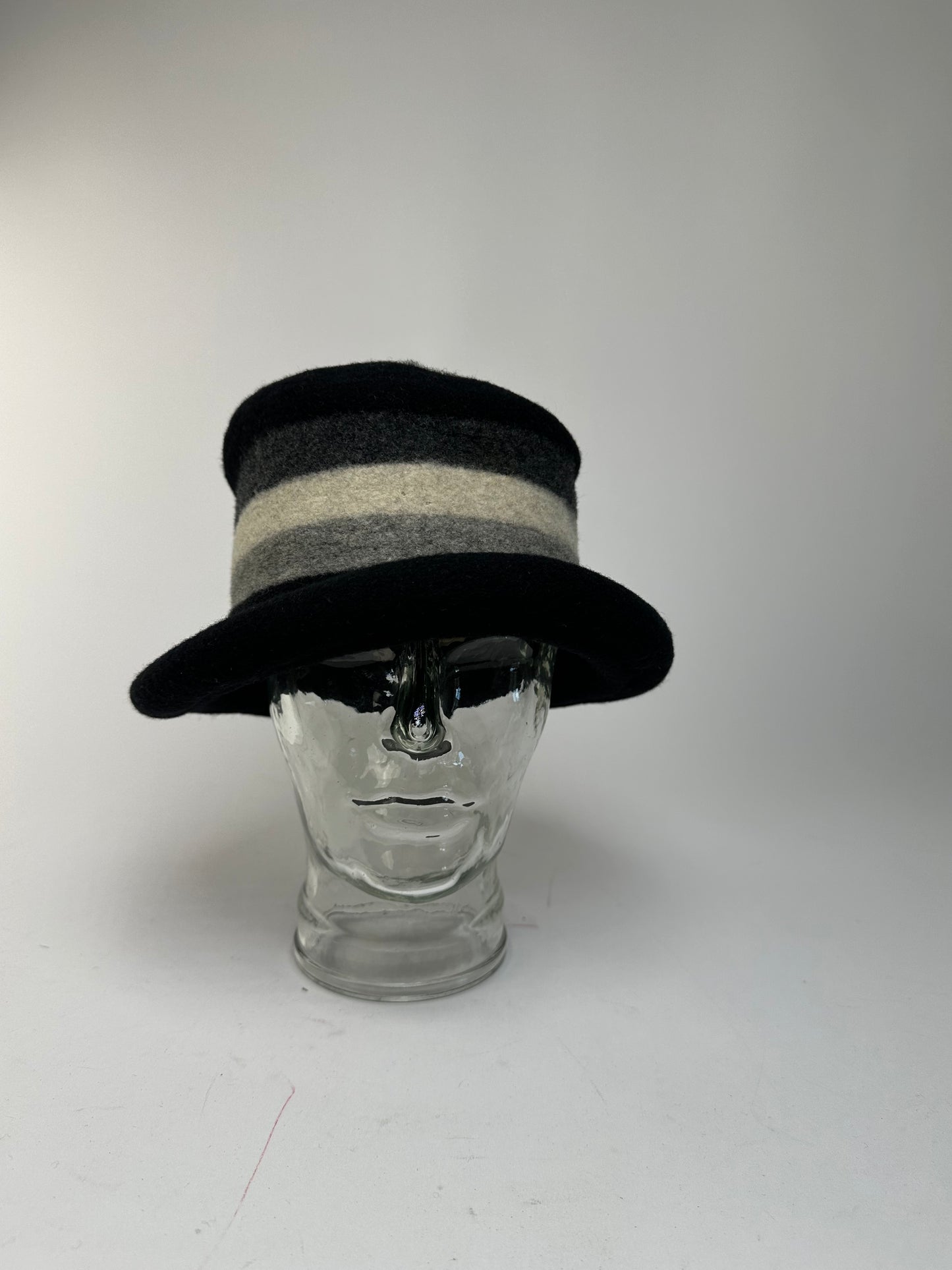 Vintage Givenchy Chapeaux Striped Wool Felt Bucket Hat Black Grey White M