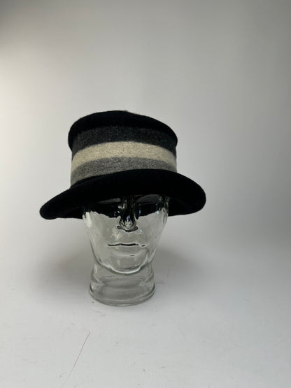 Vintage Givenchy Chapeaux Striped Wool Felt Bucket Hat Black Grey White M