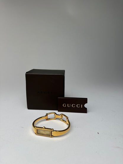 Vintage Gucci 1500L Gold-Plated Horsebit Bangle Quartz Watch