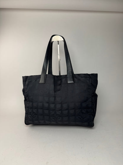 Sac cabas vintage en cuir et toile monogramme Chanel noir