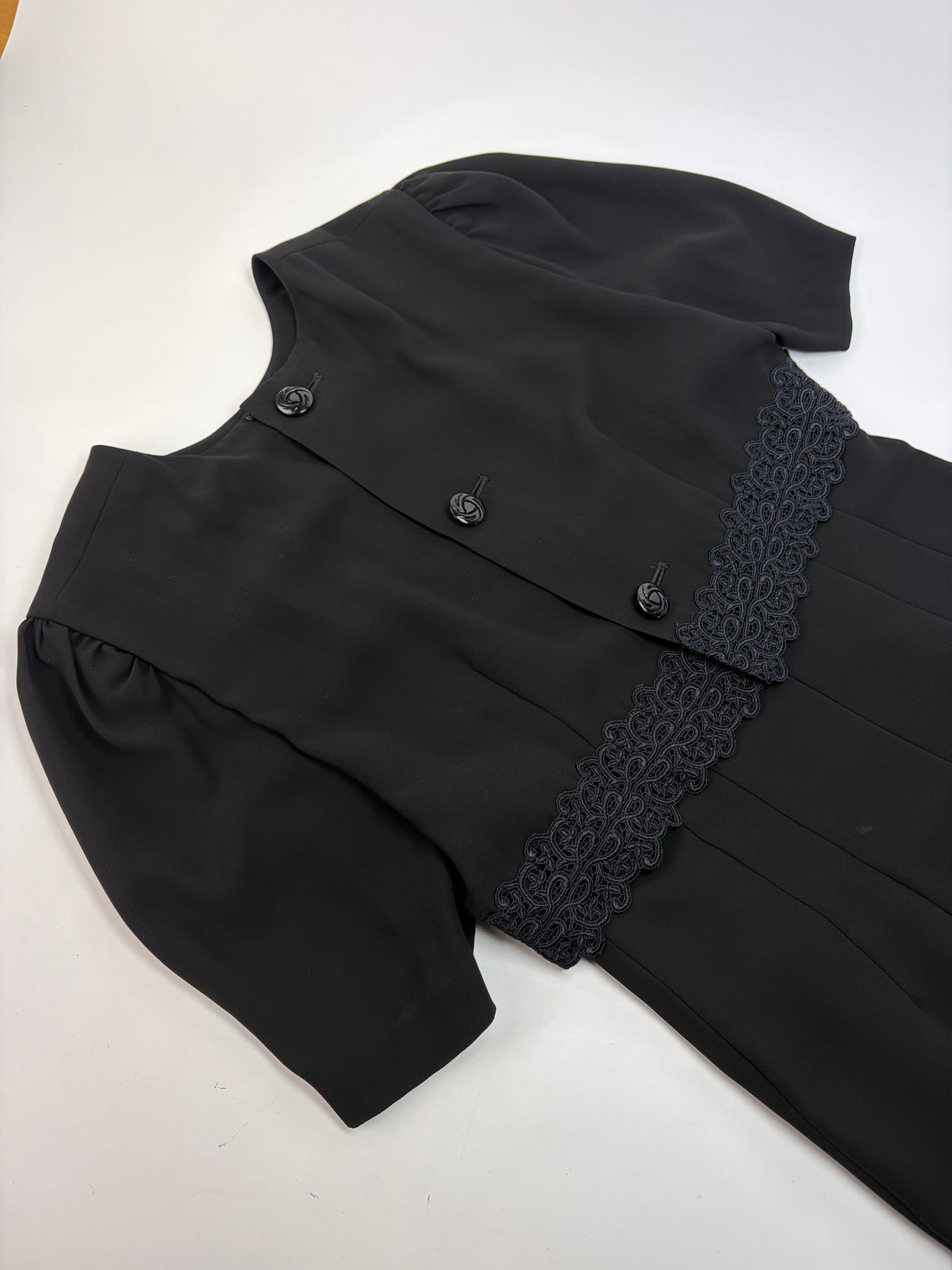 Vintage Chloé Black Dress with Navy Lace Trim M