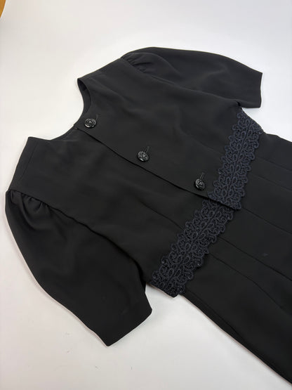 Vintage Chloé Black Dress with Navy Lace Trim M