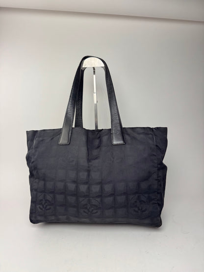 Sac cabas vintage en cuir et toile monogramme Chanel noir