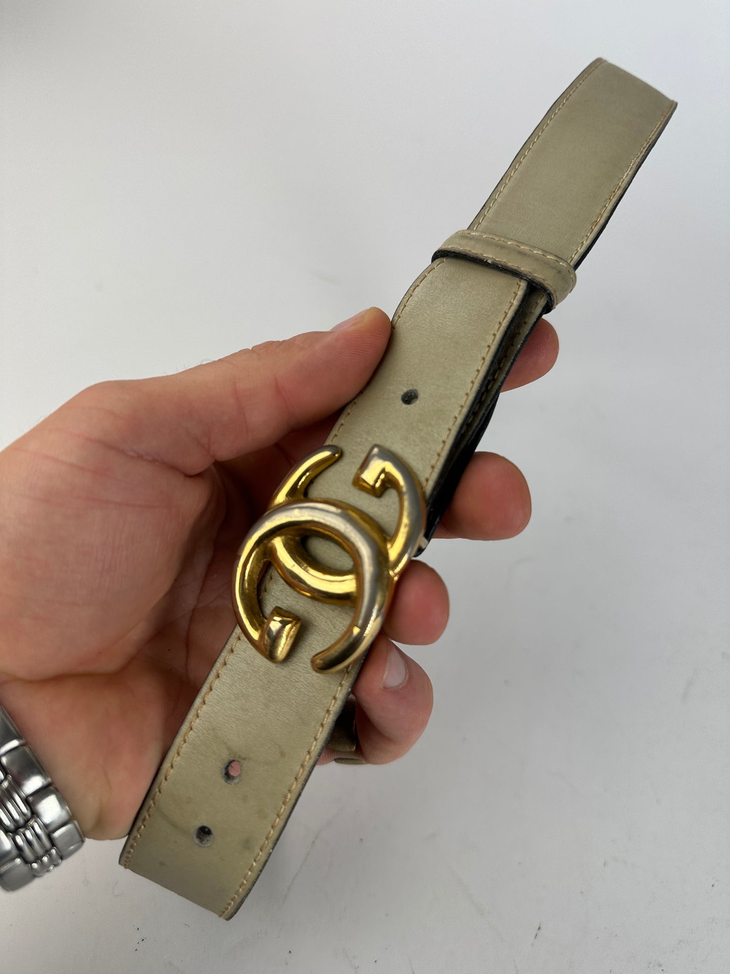 Vintage Gucci GG Leather Belt Grey
