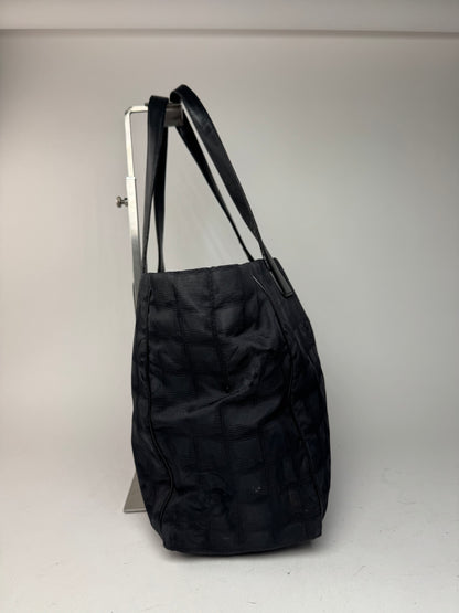 Sac cabas vintage en cuir et toile monogramme Chanel noir