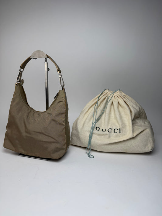 Vintage Gucci Polyester Leather Handbag Khaki