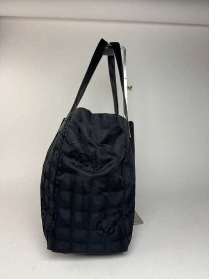 Sac cabas vintage en cuir et toile monogramme Chanel noir