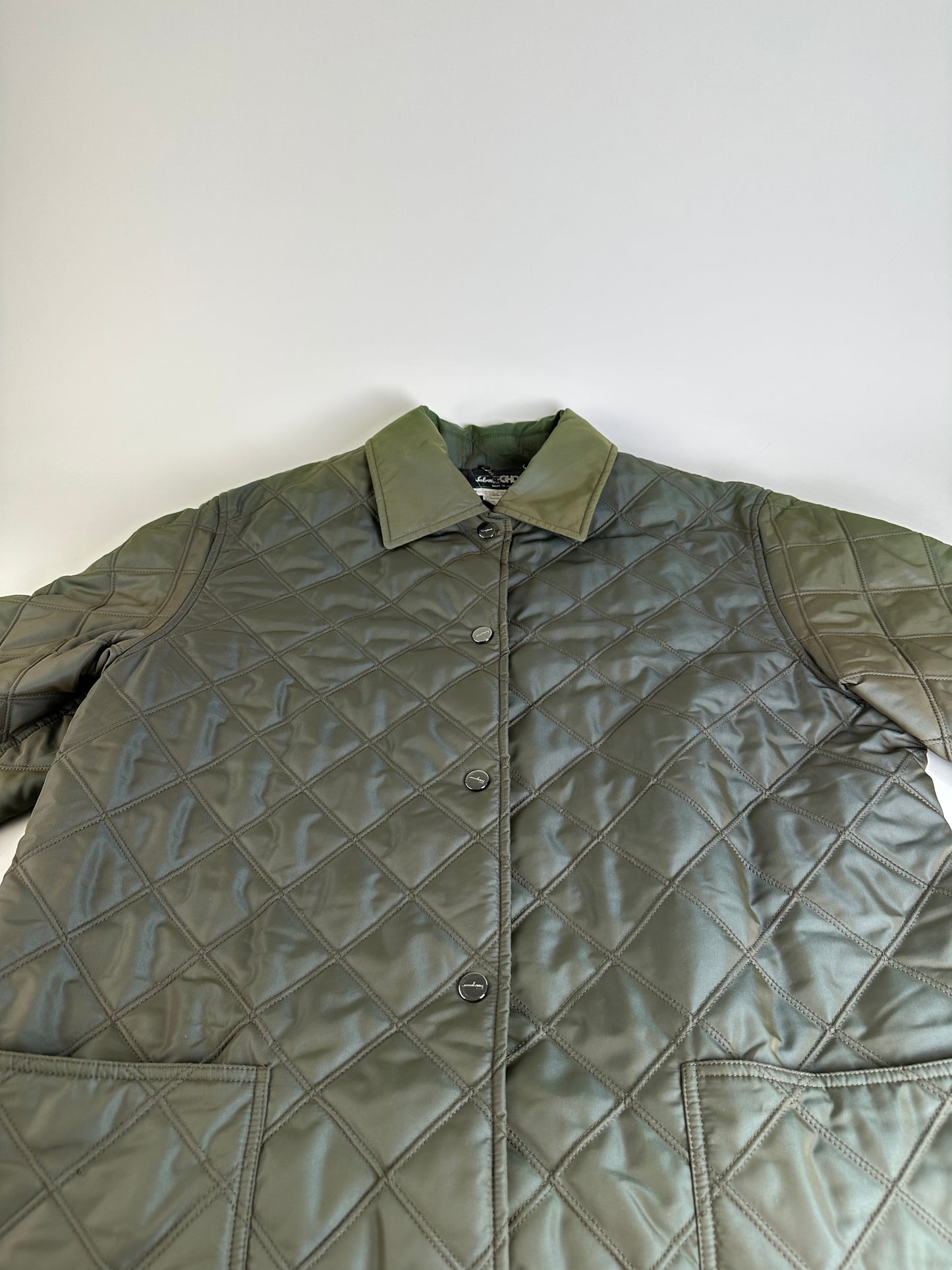 Vintage Ferragamo Nylon Blend Coat Olive Green L
