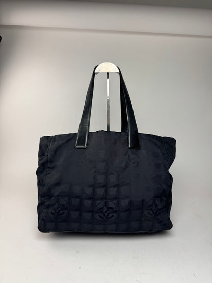 Sac cabas vintage en cuir et toile monogramme Chanel noir