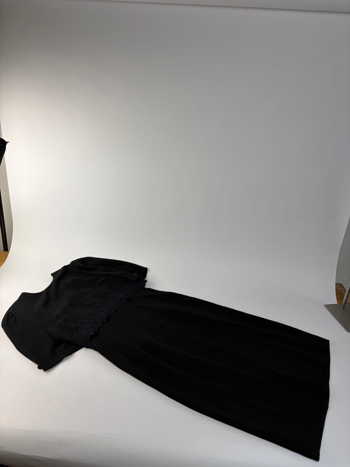 Vintage Chloé Black Dress with Navy Lace Trim M