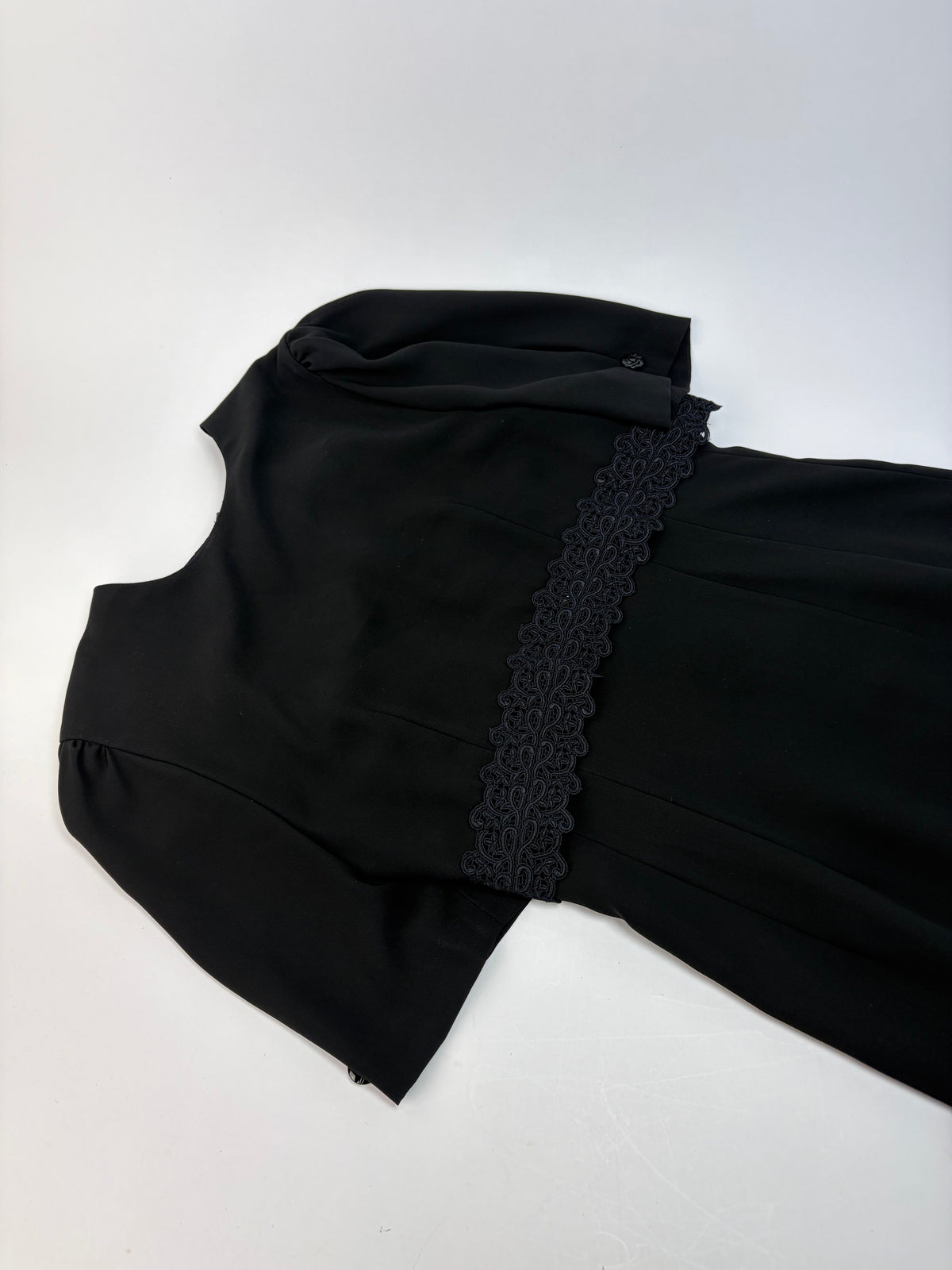 Vintage Chloé Black Dress with Navy Lace Trim M