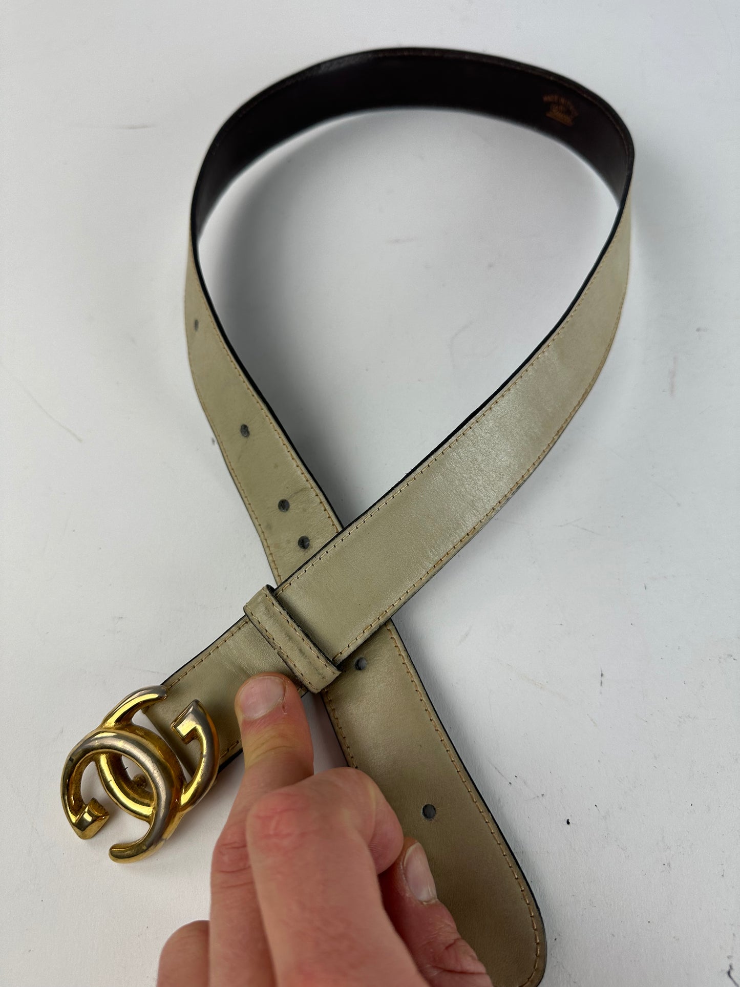 Vintage Gucci GG Leather Belt Grey
