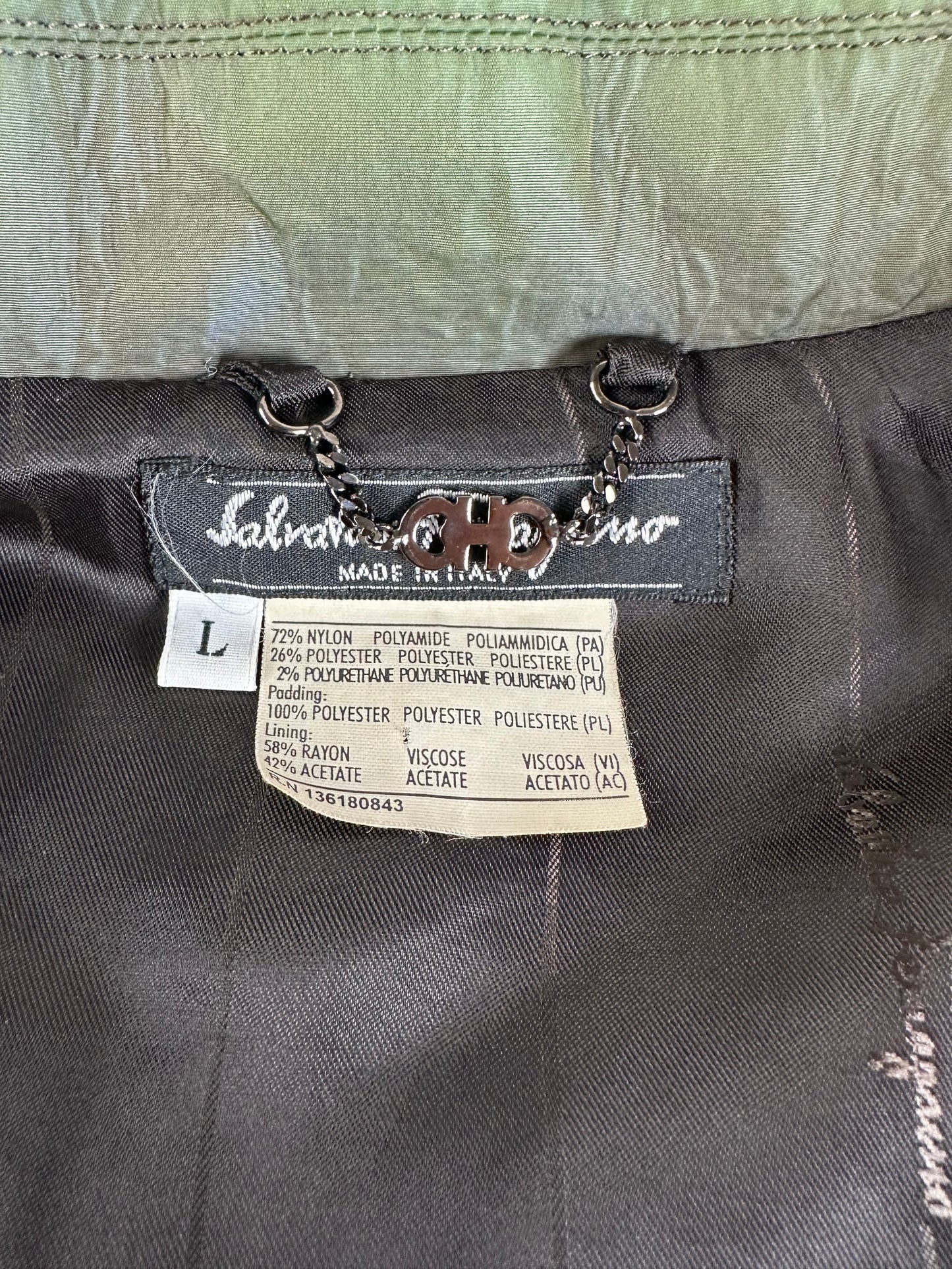 Vintage Ferragamo Nylon Blend Coat Olive Green L