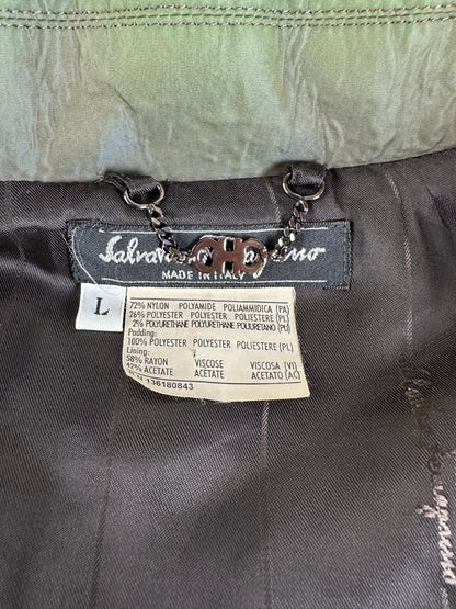 Vintage Ferragamo Nylon Blend Coat Olive Green L