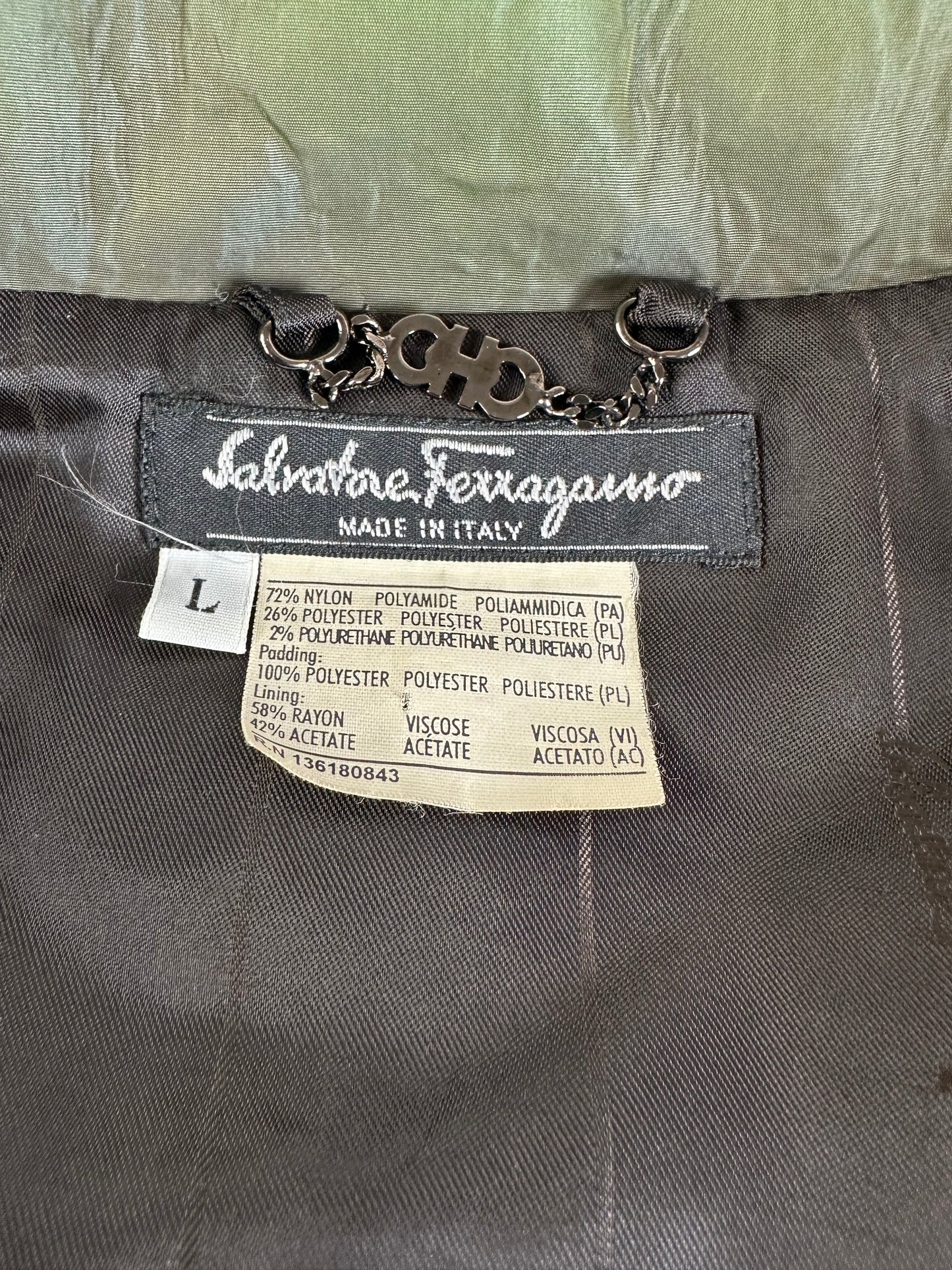 Vintage Ferragamo Nylon Blend Coat Olive Green L