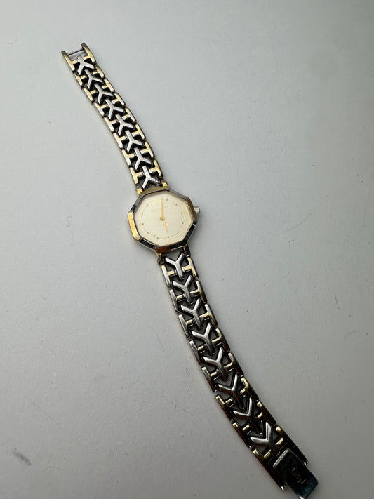 Vintage Yves Saint Laurent Y-Link Bicolor Quartz Watch Silver Gold