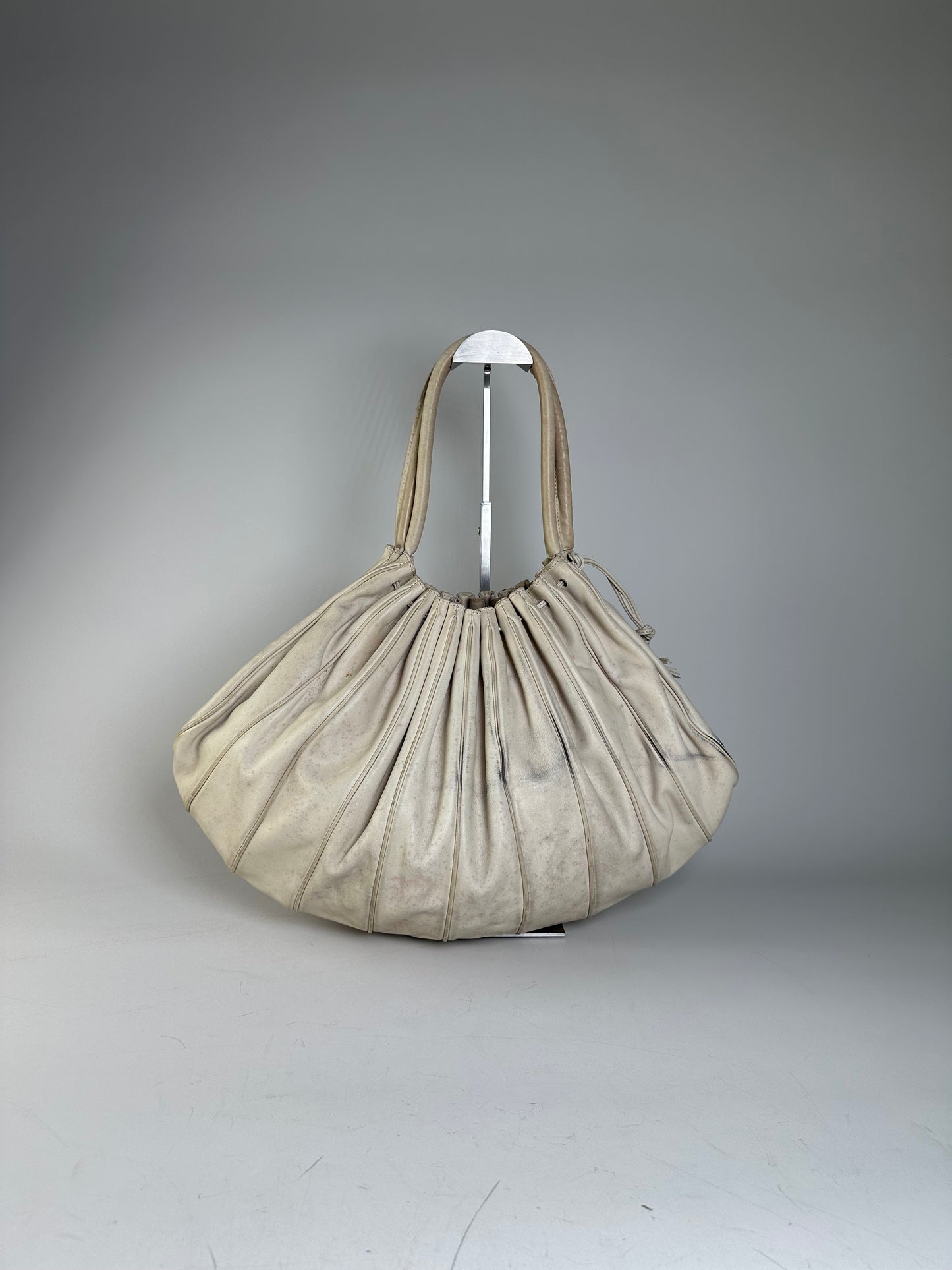 Vintage Armani Grained Leather Shoulder Bag Light Beige