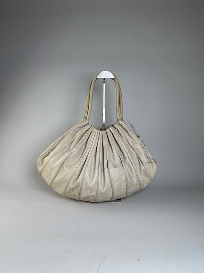 Vintage Armani Grained Leather Shoulder Bag Light Beige