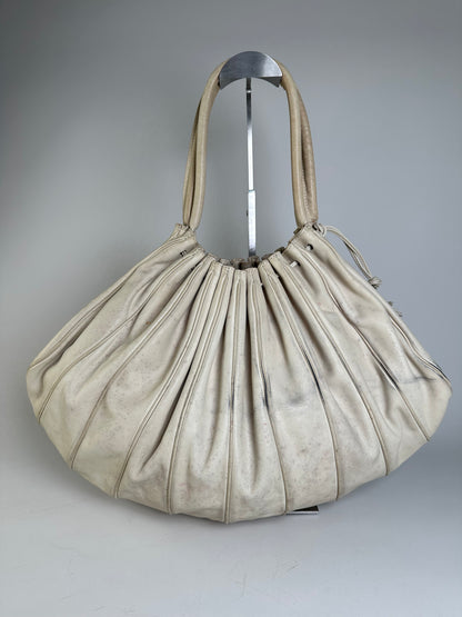 Vintage Armani Grained Leather Shoulder Bag Light Beige