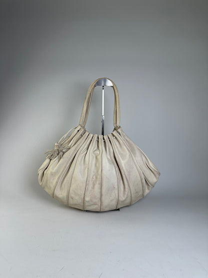 Vintage Armani Grained Leather Shoulder Bag Light Beige