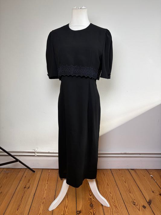 Vintage Chloé Black Dress with Navy Lace Trim M
