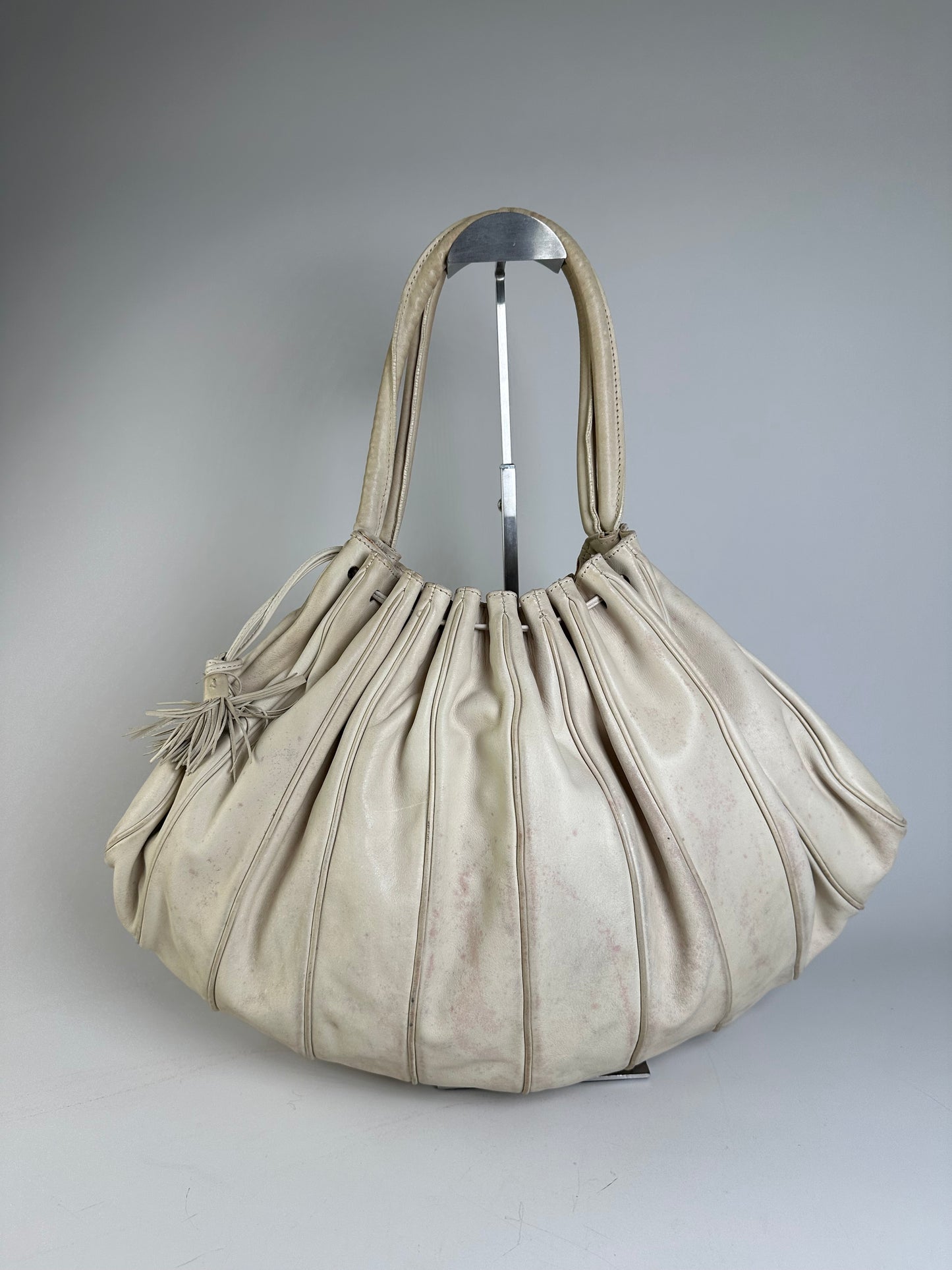 Vintage Armani Grained Leather Shoulder Bag Light Beige