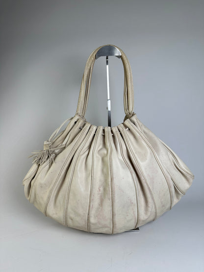 Vintage Armani Grained Leather Shoulder Bag Light Beige