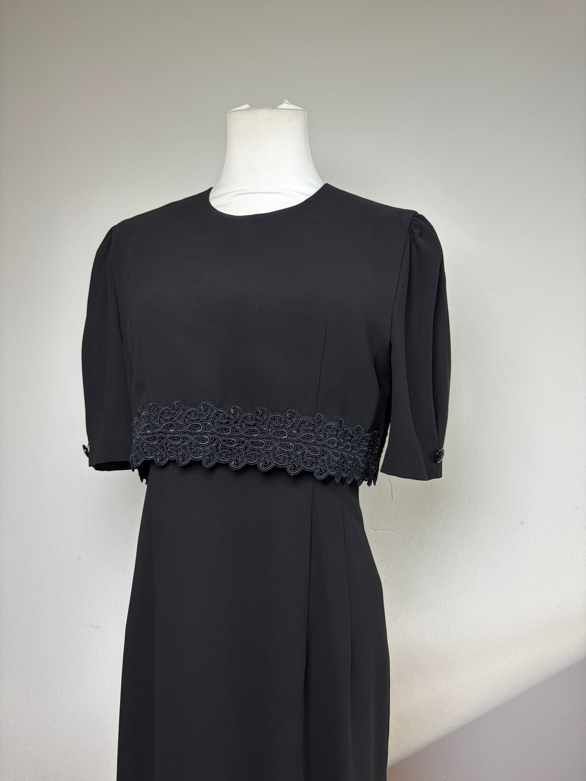 Vintage Chloé Black Dress with Navy Lace Trim M