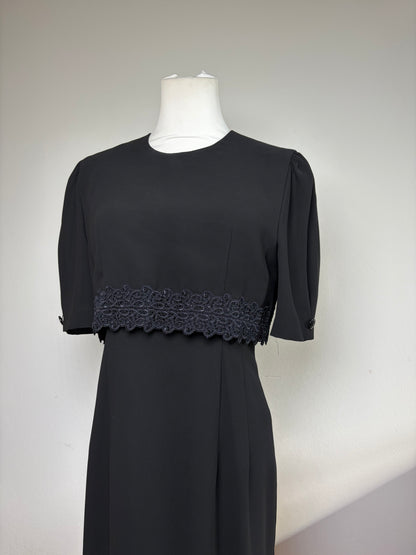Vintage Chloé Black Dress with Navy Lace Trim M