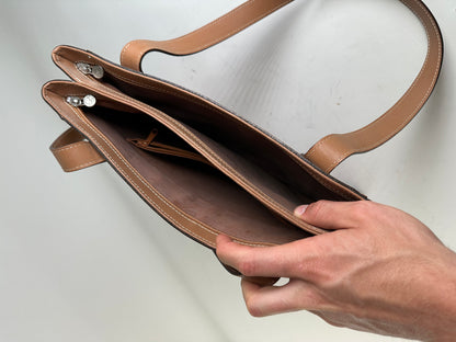 Vintage Courreges Smooth Leather Tote Bag Tan Silver