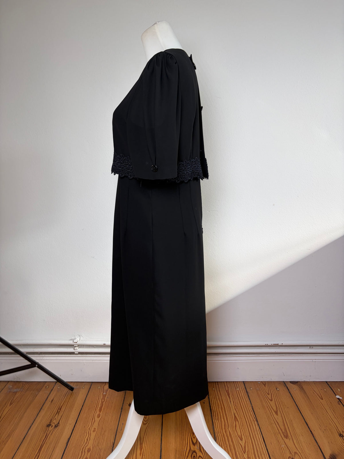 Vintage Chloé Black Dress with Navy Lace Trim M
