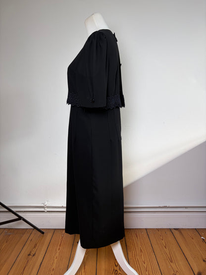 Vintage Chloé Black Dress with Navy Lace Trim M