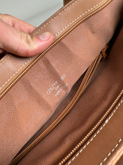 Vintage Courreges Smooth Leather Tote Bag Tan Silver
