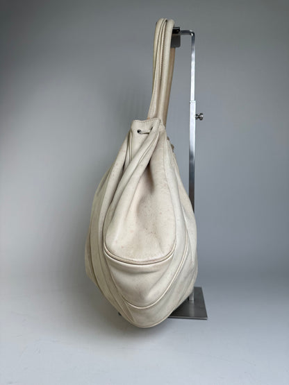 Vintage Armani Grained Leather Shoulder Bag Light Beige