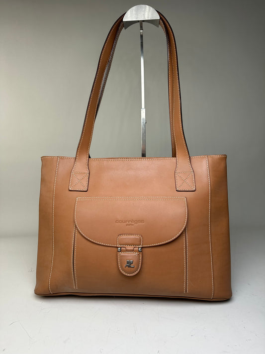 Vintage Courreges Smooth Leather Tote Bag Tan Silver