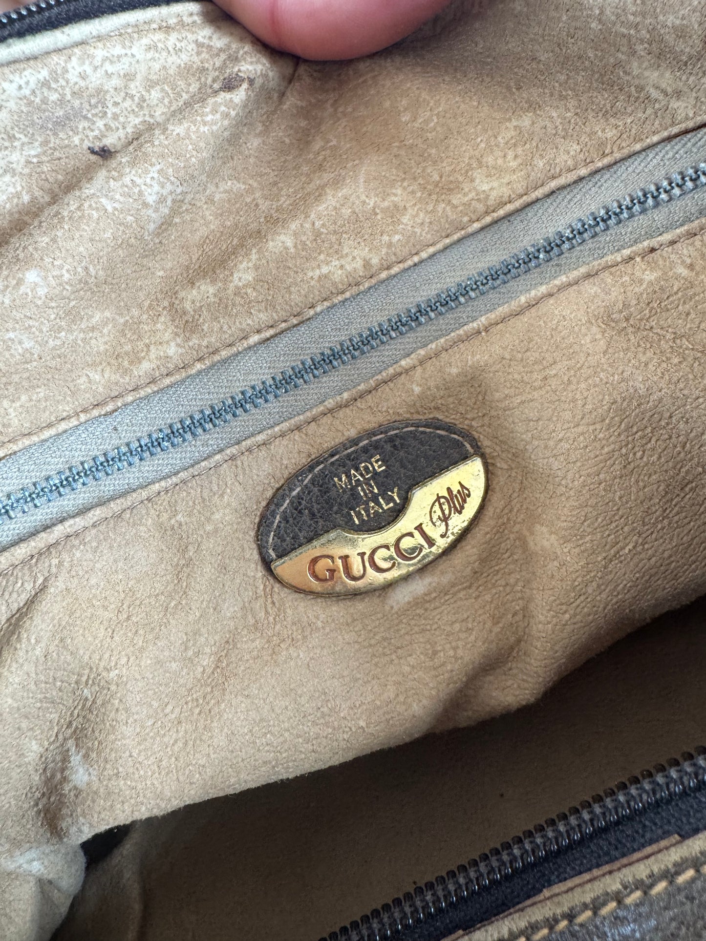 Mini sac Boston vintage en cuir monogramme Gucci Plus marron gris