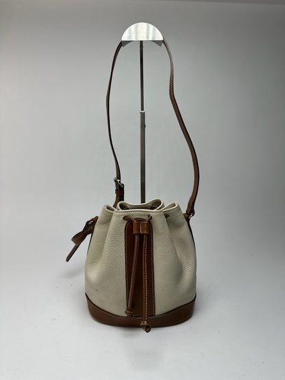 Sac seau vintage en cuir Courreges blanc marron