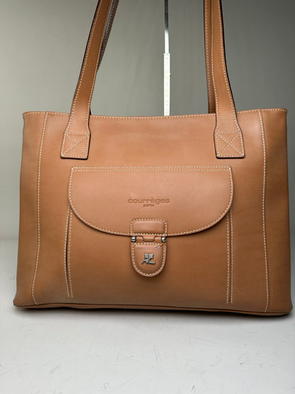 Vintage Courreges Smooth Leather Tote Bag Tan Silver